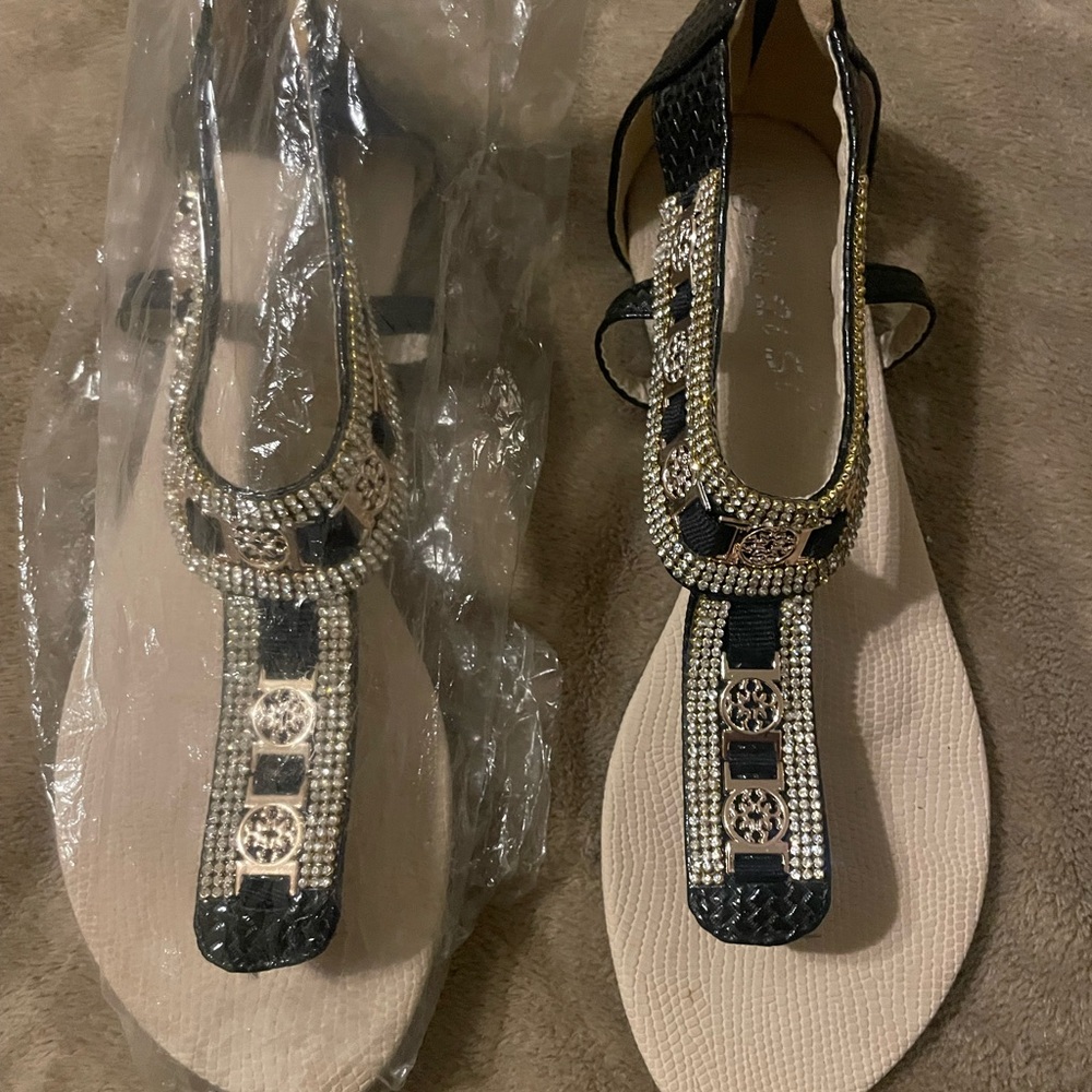 Aldo Black and Silver Embellished Sandals